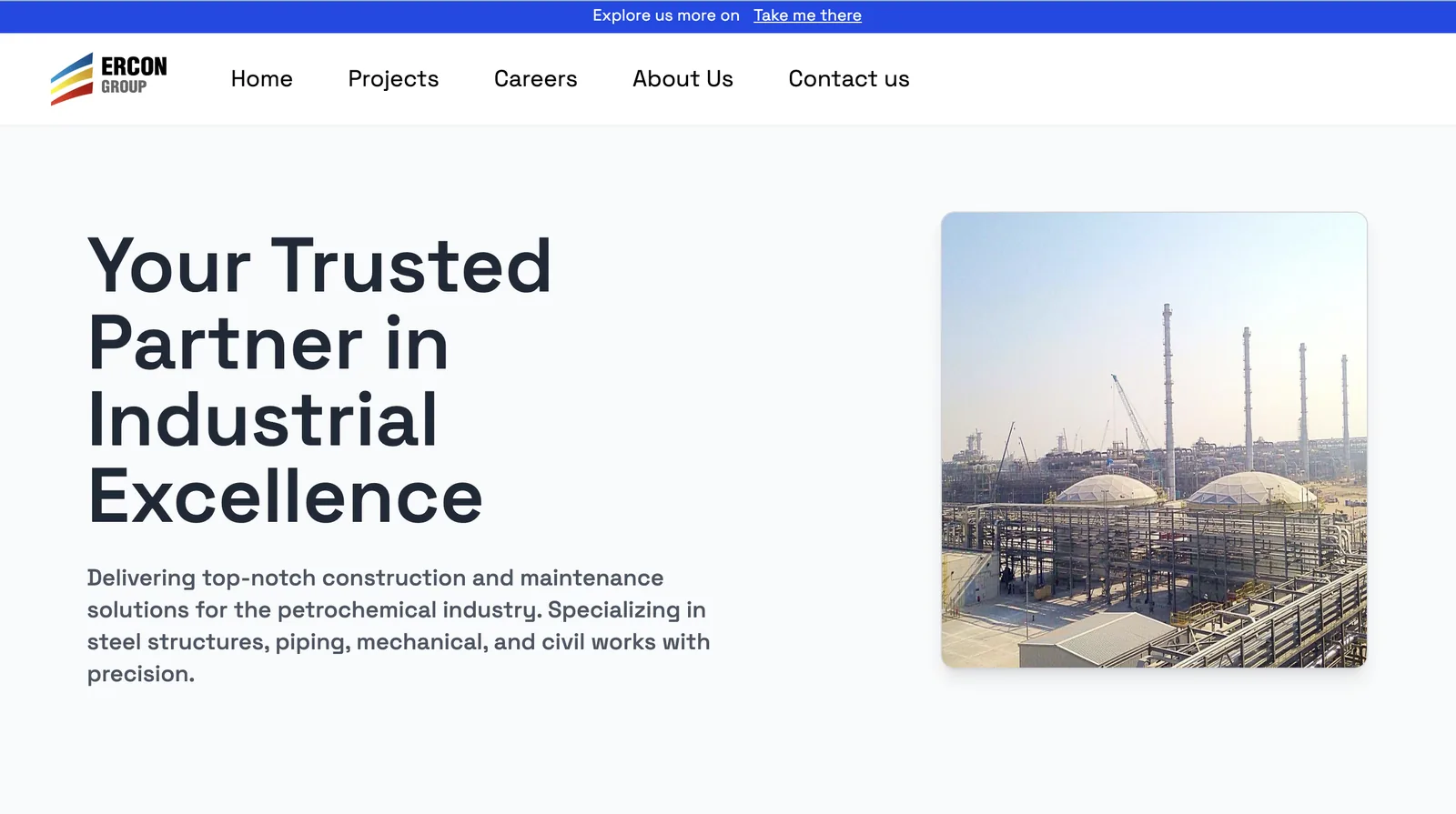 The ERCON Group home page, headlined 'Your Trusted Partner in Industrial Excellence'