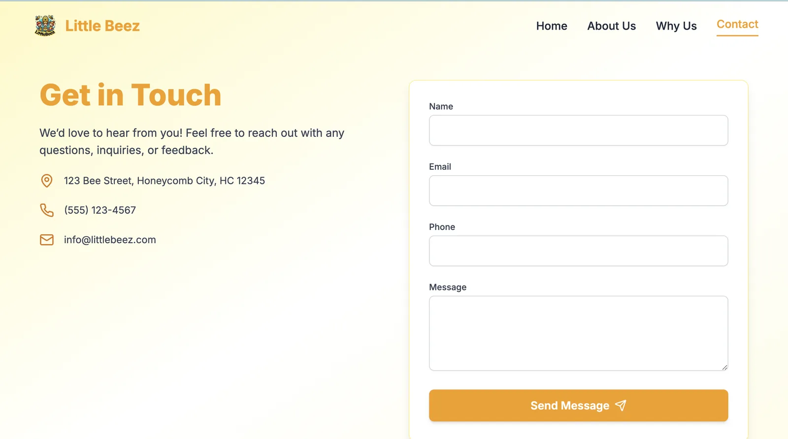 The contact page with its enquiry form